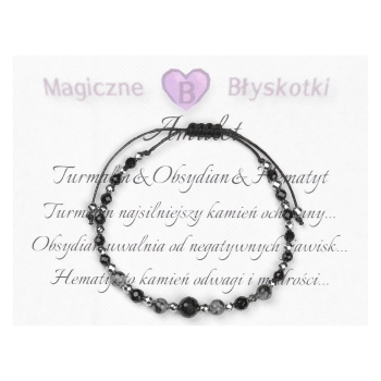 Bransoletka celebrytka czarny TURMALIN OBSYDIAN HEMATYT ochrona i spokój